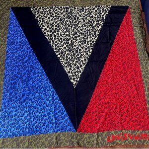 LOUIS VUITTON Leopard Scarf Stole Shawl Red X Blue X Khaki X Beige Auth Women